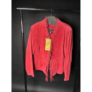 Dialogue NWT FRINGED Jacket Women's XL Red Leather Lined Washable